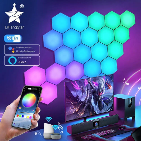 🌈 RGB Bluetooth LED Hexagon Licht - Die Zukunft der Raumbeleuchtung! 🌟 - Media-Bro