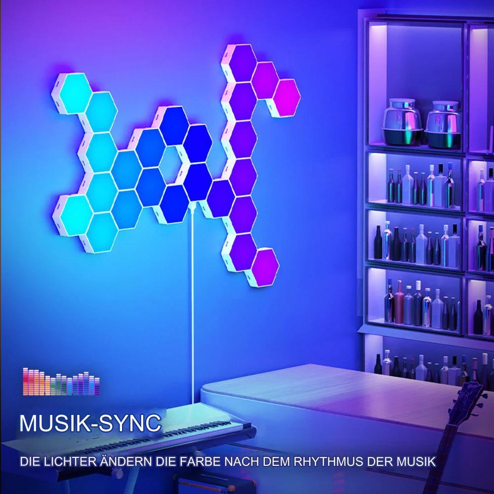 🌈 RGB Bluetooth LED Hexagon Licht - Die Zukunft der Raumbeleuchtung! 🌟 - Media-Bro